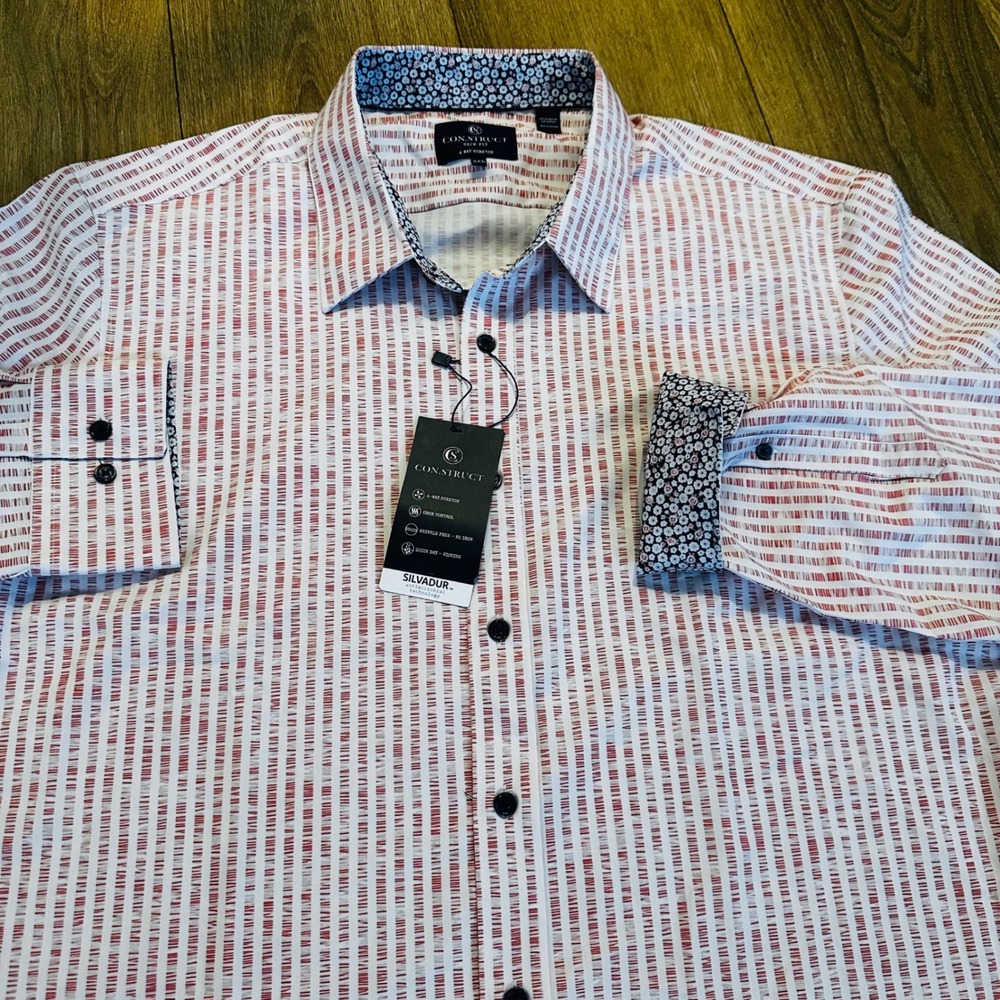 Con.Struct Mens XXL Slim Fit Shirt Red White Dash 4-Way Stretch NWT